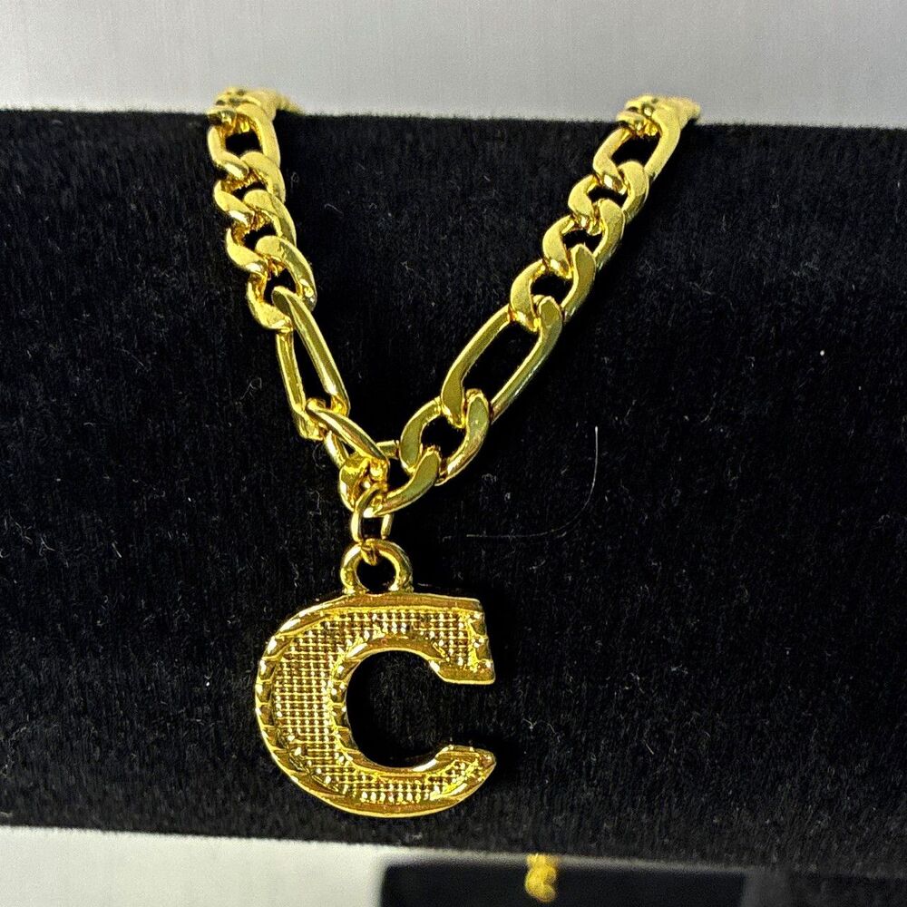 Gold Tone Figaro Chain anklet letter C Dangle Charm Luck Theme